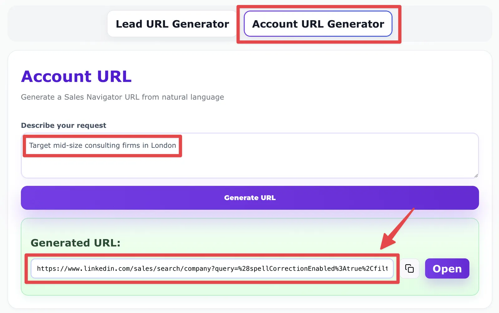 Account Search URL Generator example